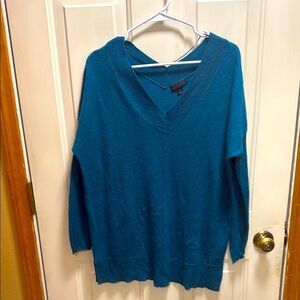 Vintage Worthington Teal Knit V-Neck Women's Sweater size L
